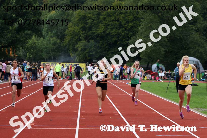 Womens and Girls 100 metres at the Northern Inter-Counties under-17s and 15s at Witton Park, Blackburn. Photo: David T. Hewitson/Sports for All Pics